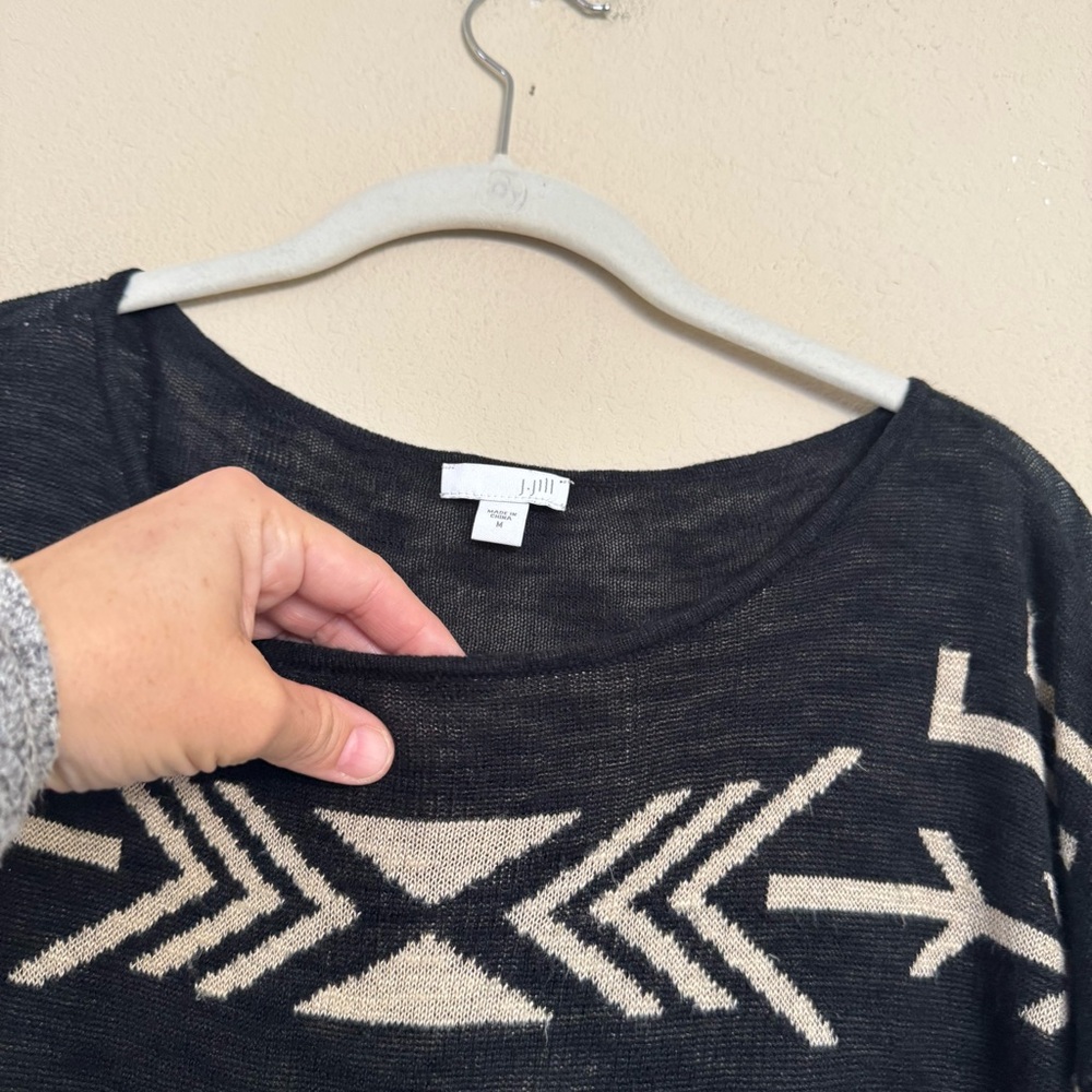 J Jill Aztec Linen Sweater Top Sz M Black Southwestern Boho Tribal Lightweight - Picture 5 of 15